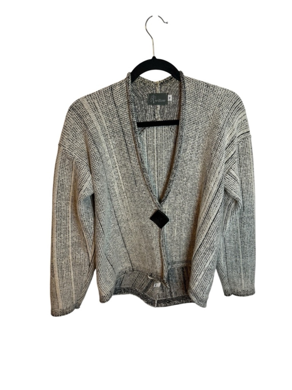 Willow Black & White Mixed Knit Lagonlook Chunky Cardigan Sweater